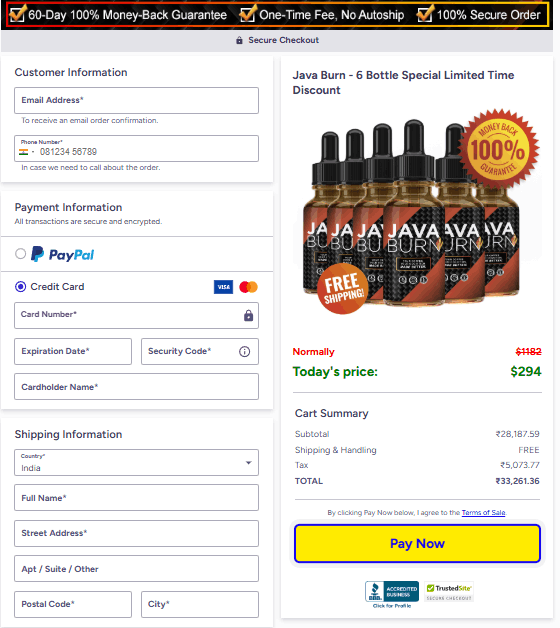 Java Burn Checkout Page