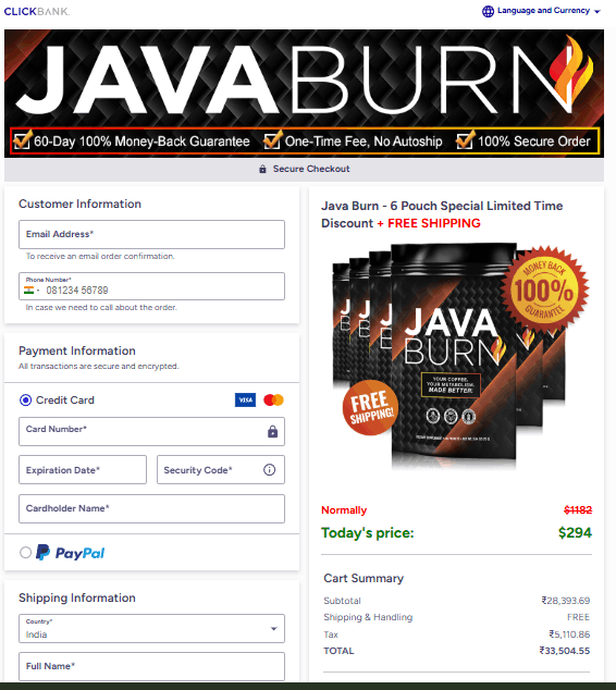 Java Burn Checkout Page